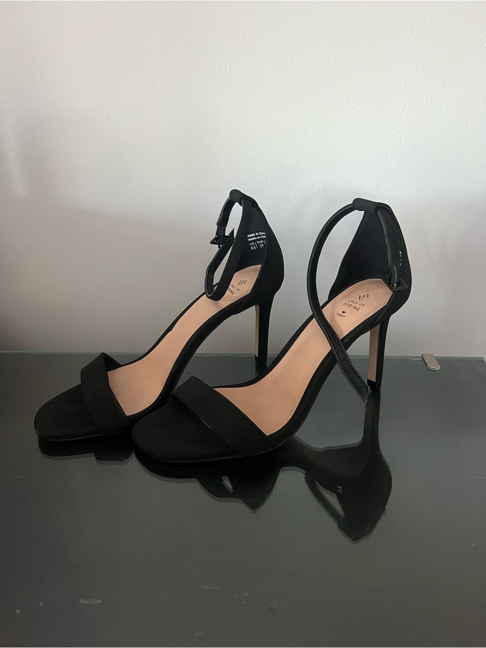 Call It Spring Black Ankle-Strap Stiletto Heels